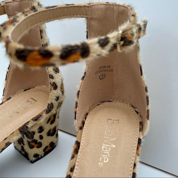 New Bella Marie Leopard Pony Hair Ankle Strap Sandals - Size 9 - Picture 4 of 6